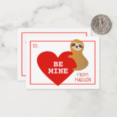 Carte De Correspondance Heureuse Sainte-Valentin | Jolie Sloth Coeur (Devant/Arrière en situation)