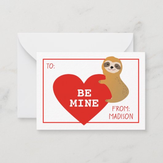 Carte De Correspondance Heureuse Sainte-Valentin | Jolie Sloth Coeur (Devant)