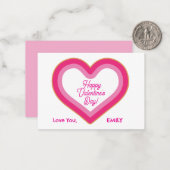 Carte De Correspondance Heureuse Sainte-Valentin mignon rose grand coeur f (Devant/Arrière en situation)