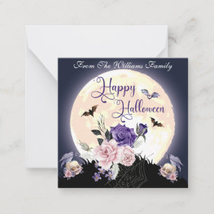 Carte De Correspondance heureux halloween éffrayante lune et vacances rose