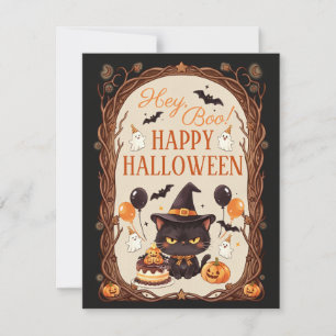 Carte De Correspondance Hey Boo Spooky Mignon Chat Noir Sorcière Halloween