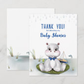 Carte De Correspondance Hippo Baby shower Merci de garçon (Devant / Derrière)