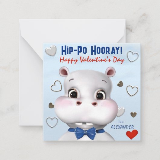 Carte De Correspondance Hippo Boy Blue Classroom Saint-Valentin (Devant)