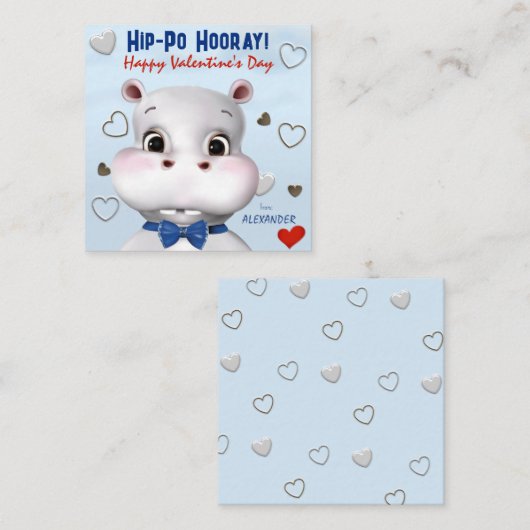 Carte De Correspondance Hippo Boy Blue Classroom Saint-Valentin (Devant / Derrière)