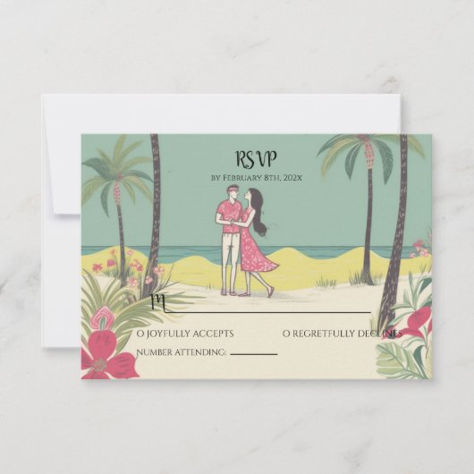 Carte De Correspondance Histoire d'amour tropicale Mariage d'été RSVP (Devant)