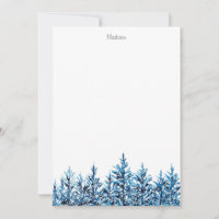 Hiver Aquarelle Bleue Pins Arbres
