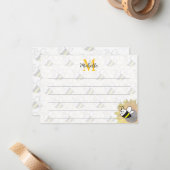 Carte De Correspondance Honeybee Sunflower Drawing Custom Lined Monogram (Devant/Arrière en situation)