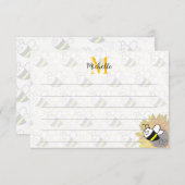 Carte De Correspondance Honeybee Sunflower Drawing Custom Lined Monogram (Devant / Derrière)