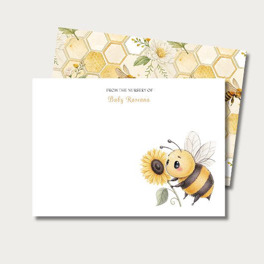 Carte De Correspondance Honeycomb Floral Bee Custom Name Nursery 
