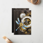 Carte De Correspondance Horloge à vapeur avec libellule mécanique (Devant/Arrière en situation)