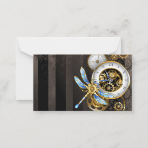 Carte De Correspondance Horloge à vapeur avec libellule mécanique