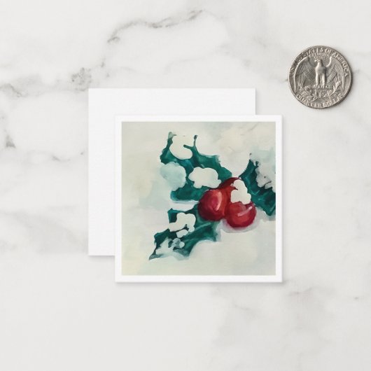 Carte De Correspondance Houx dans la neige (Devant/Arrière en situation)