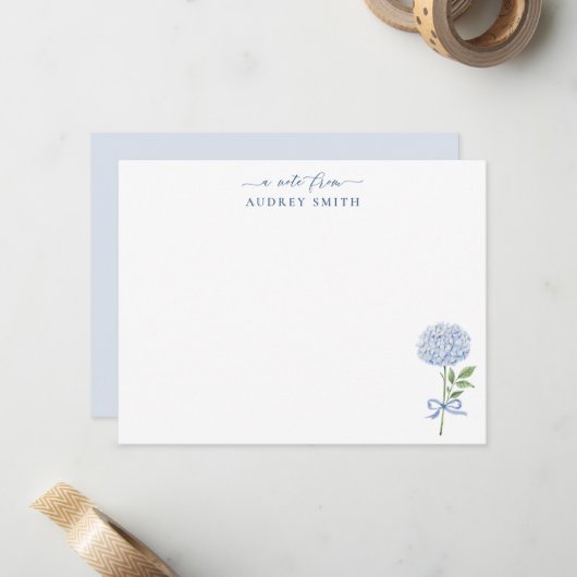 Carte De Correspondance Hydrangea Bleu Personnalisé Bleu (Devant/Arrière en situation)
