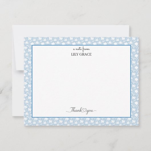 Carte De Correspondance Hydrangea Chintz Bleu et Blanc Merci à Plat (Devant)