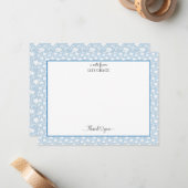 Carte De Correspondance Hydrangea Chintz Bleu et Blanc Merci à Plat (Devant/Arrière en situation)