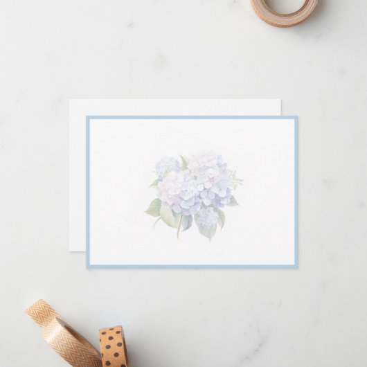 Carte De Correspondance Hydrangea Flat Note Card (Devant/Arrière en situation)