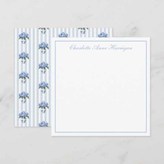 Carte De Correspondance Hydrangeas bleus et blancs sur rayures (Devant / Derrière)
