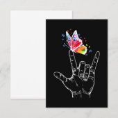 Carte De Correspondance I Love You Hand Sign Language Butterfly Autism (Devant / Derrière)