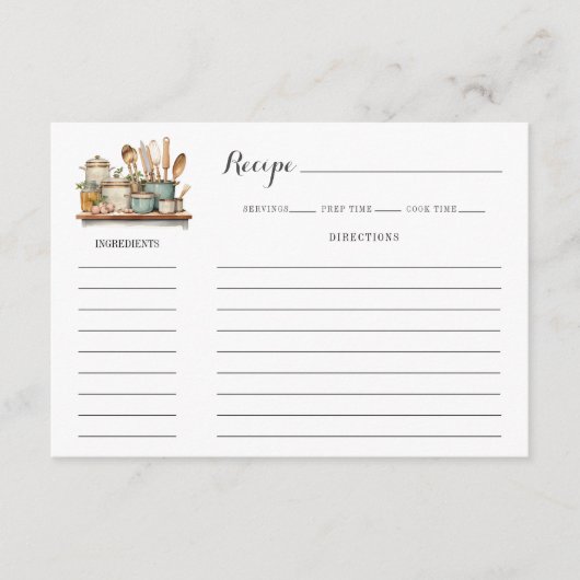 Carte De Correspondance Illustrated Kitchen Recipe Card Template (Devant)
