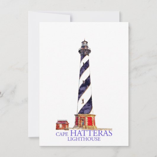 Carte De Correspondance Illustration aquarelle Phare de Cape Hatteras (Devant)