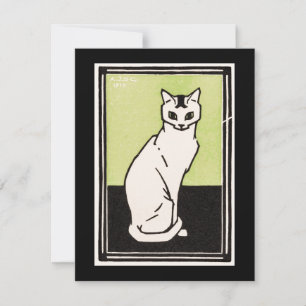 Carte De Correspondance Illustration de chat assis vintage noir vert blanc