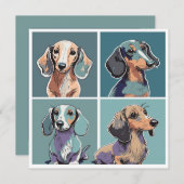 Carte De Correspondance Illustration de Four Dachshunds (Devant / Derrière)