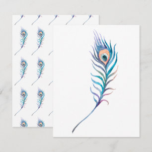 Carte De Correspondance Illustration de plumes de paon bleu aquarelle