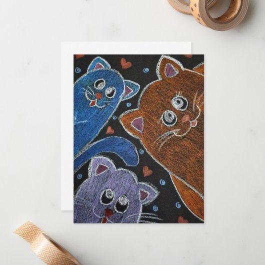 Carte De Correspondance Illustration de trois chats (Devant/Arrière en situation)