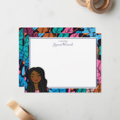 Carte De Correspondance Illustration d'une dame noire mignonne Papier à le (Devant/Arrière en situation)