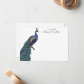 Carte De Correspondance Illustration élégante du paon Turquoise (Devant/Arrière en situation)