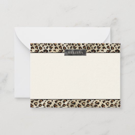 Carte De Correspondance Impression d'animal léopard avec nom et feuille d' (Devant)