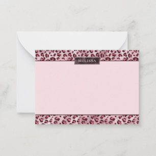 Carte De Correspondance Impression d'animal Léopard Rose avec Faux Feuille