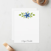 Carte De Correspondance Indigo Aquarelle Florale Swag 2 (Devant/Arrière en situation)