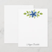 Carte De Correspondance Indigo Aquarelle Florale Swag 2 (Devant / Derrière)