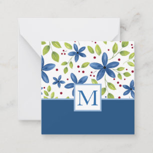 Carte De Correspondance Indigo Watercolor Floral Bouquet Motif