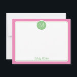 Carte De Correspondance Initiale de monogramme en cercle Prépa rose vert<br><div class="desc">Ce design féminin présente une bordure simple avec un cercle en haut contenant une initiale de monogramme et un espace pour un nom/texte en bas. Cliquez sur le bouton Personnaliser si vous souhaitez ajuster les éléments de design et/ou modifier davantage le texte ! Des variations de ce design, des couleurs...</div>