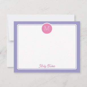 Carte De Correspondance Initiale de monogramme en cercle Prépa Rose Violet