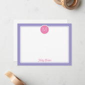 Carte De Correspondance Initiale de monogramme en cercle Prépa Rose Violet (Devant/Arrière en situation)