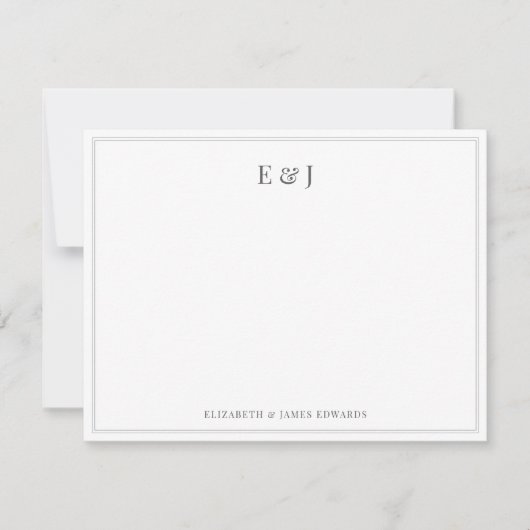 Carte De Correspondance Initiales de couple élégantes gris argent double b (Devant)
