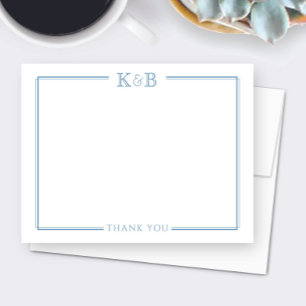Carte De Correspondance Initiales de couple Nouveaux mariés Merci bleu