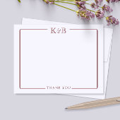 Carte De Correspondance Initiales de couple Nouveaux mariés Merci rouge fo