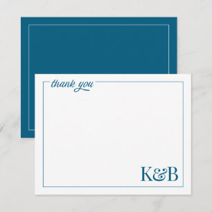 Carte De Correspondance Initiales de couples modernes Bleu Remerciement de
