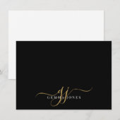 Carte De Correspondance Initiales de script Monogramme Chic Or Noir (Devant / Derrière)