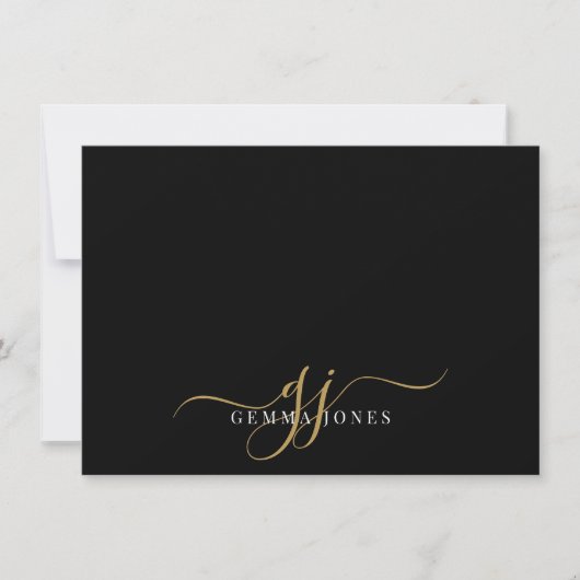 Carte De Correspondance Initiales de script Monogramme Chic Or Noir (Devant)