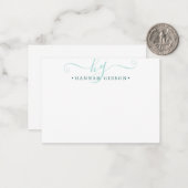 Carte De Correspondance Initiales de script Monogramme Turquoise Moderne (Devant/Arrière en situation)