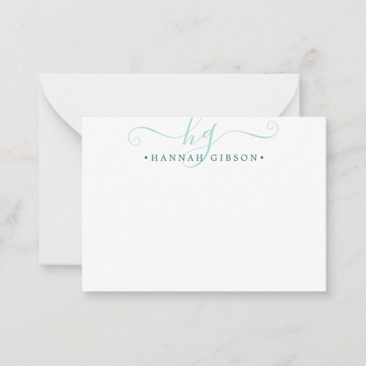 Carte De Correspondance Initiales de script Monogramme Turquoise Moderne (Devant)