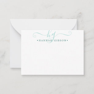 Carte De Correspondance Initiales de script Monogramme Turquoise Moderne