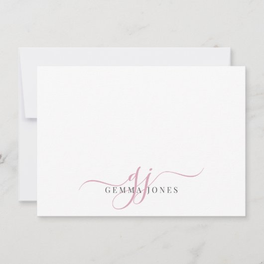 Carte De Correspondance Initiales de script rose monogramme chic (Devant)