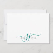 Carte De Correspondance Initiales de script Turquoise Monogramme Chic (Devant)