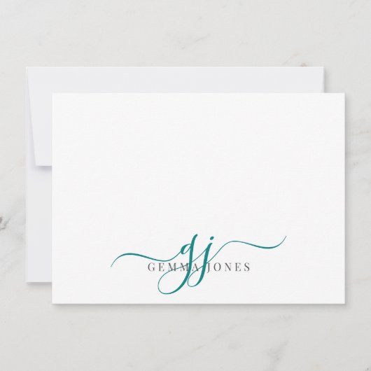 Carte De Correspondance Initiales de script Turquoise Monogramme Chic (Devant)